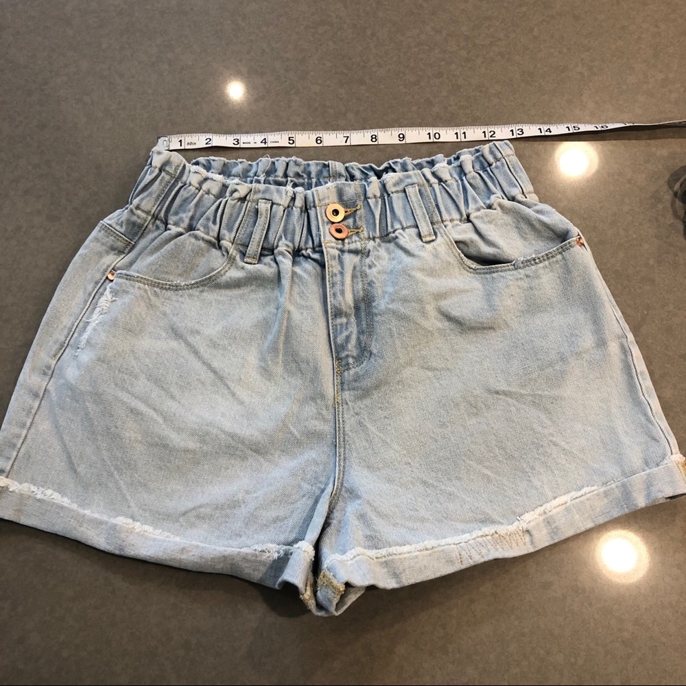 Paper bag waist denim shorts